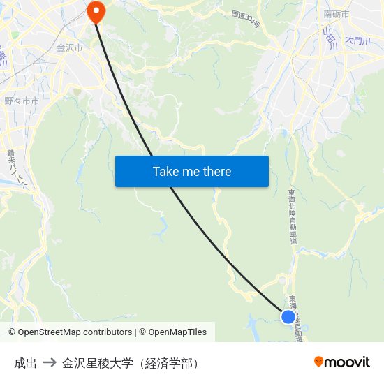 成出 to 金沢星稜大学（経済学部） map