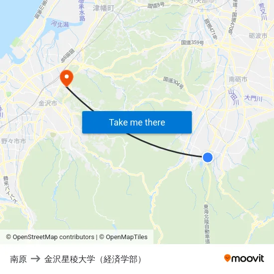 南原 to 金沢星稜大学（経済学部） map