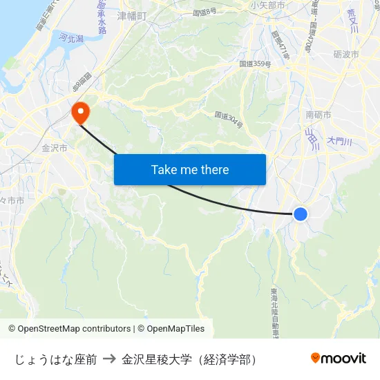 じょうはな座前 to 金沢星稜大学（経済学部） map