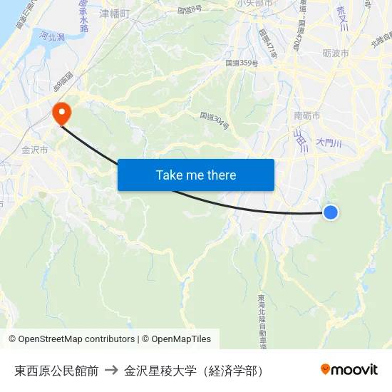 東西原公民館前 to 金沢星稜大学（経済学部） map