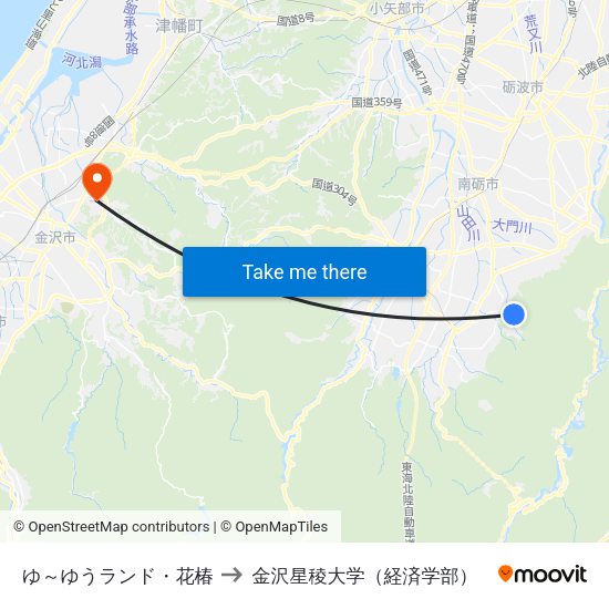 ゆ～ゆうランド・花椿 to 金沢星稜大学（経済学部） map