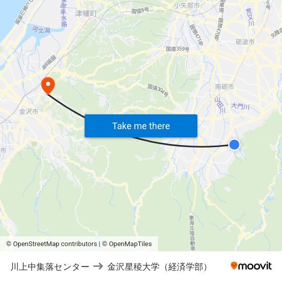 川上中集落センター to 金沢星稜大学（経済学部） map