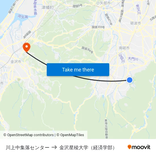川上中集落センター to 金沢星稜大学（経済学部） map