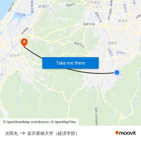 次郎丸 to 金沢星稜大学（経済学部） map