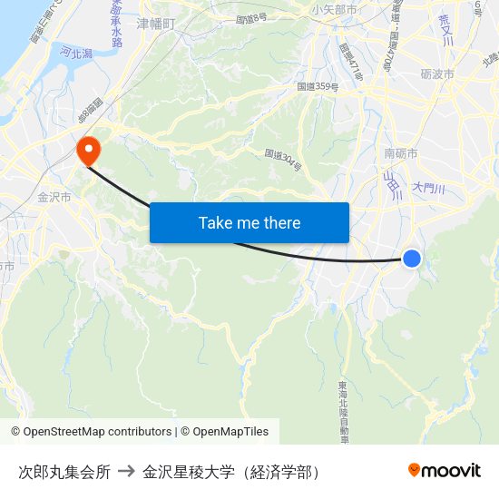 次郎丸集会所 to 金沢星稜大学（経済学部） map