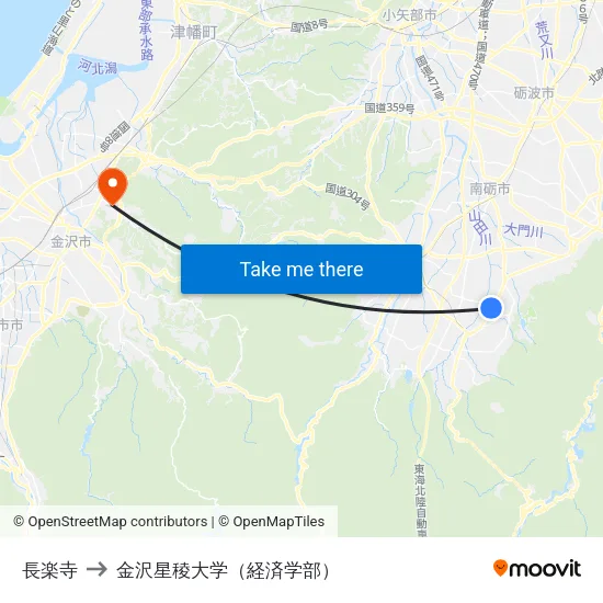 長楽寺 to 金沢星稜大学（経済学部） map