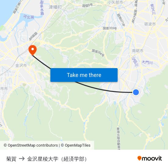 菊賀 to 金沢星稜大学（経済学部） map