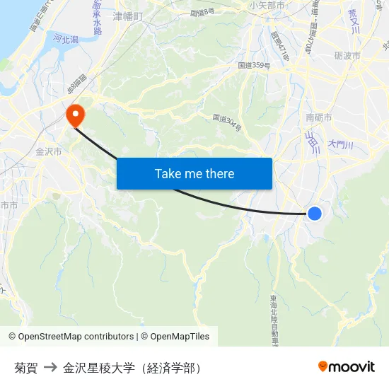 菊賀 to 金沢星稜大学（経済学部） map
