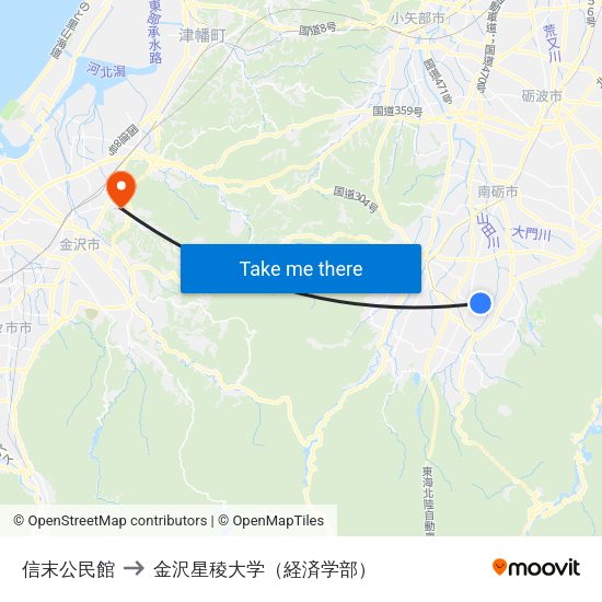 信末公民館 to 金沢星稜大学（経済学部） map