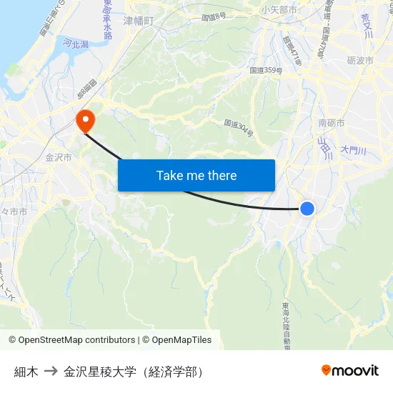 細木 to 金沢星稜大学（経済学部） map