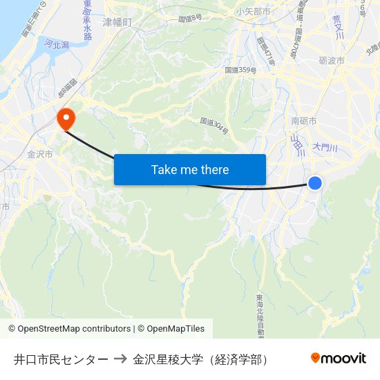 井口市民センター to 金沢星稜大学（経済学部） map