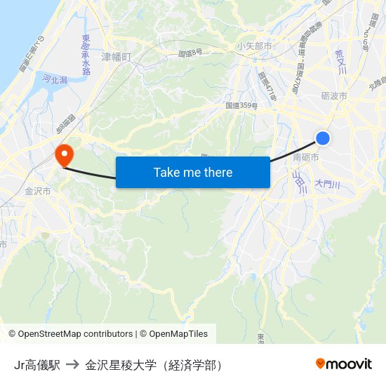 Jr高儀駅 to 金沢星稜大学（経済学部） map