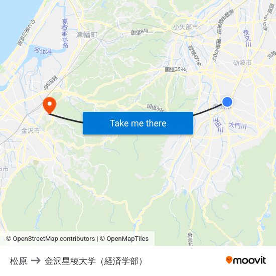 松原 to 金沢星稜大学（経済学部） map