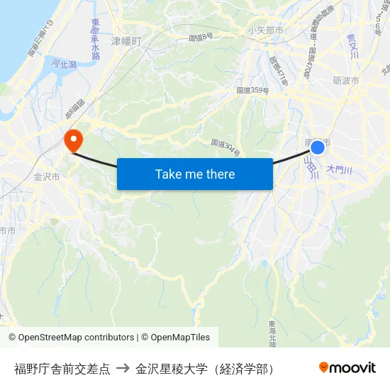福野庁舎前交差点 to 金沢星稜大学（経済学部） map