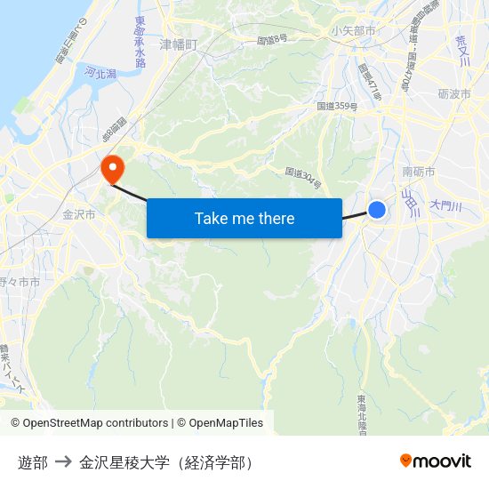 遊部 to 金沢星稜大学（経済学部） map