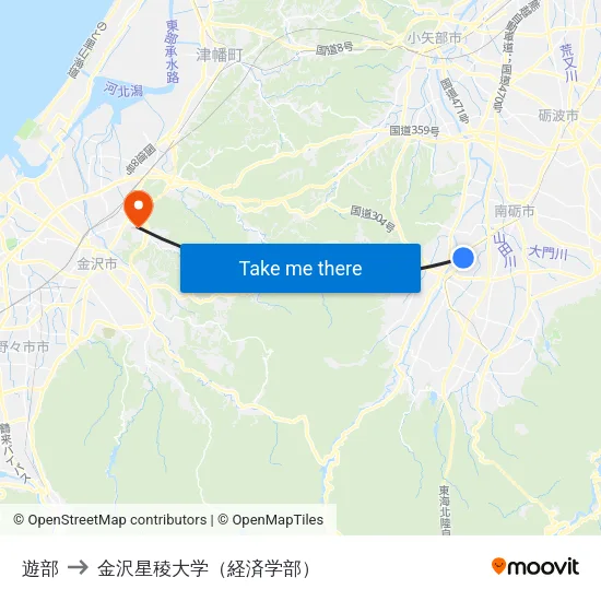 遊部 to 金沢星稜大学（経済学部） map