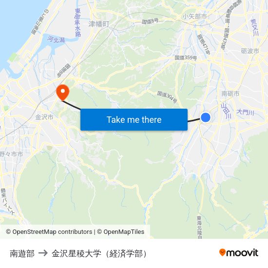 南遊部 to 金沢星稜大学（経済学部） map