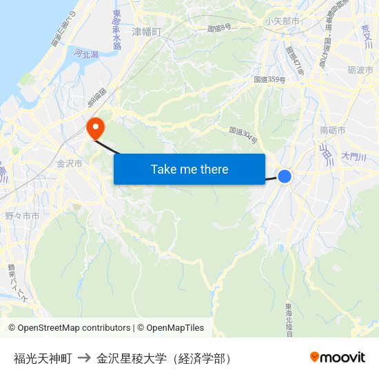 福光天神町 to 金沢星稜大学（経済学部） map