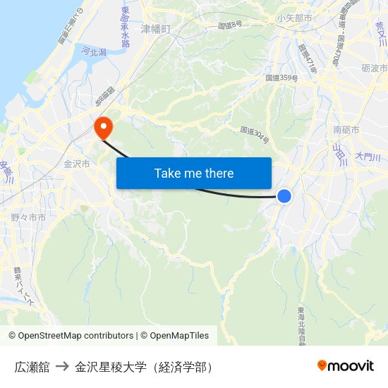 広瀬舘 to 金沢星稜大学（経済学部） map
