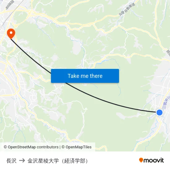 長沢 to 金沢星稜大学（経済学部） map