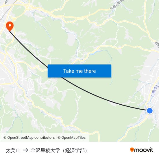 太美山 to 金沢星稜大学（経済学部） map