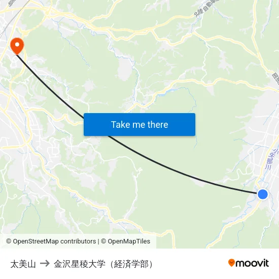 太美山 to 金沢星稜大学（経済学部） map