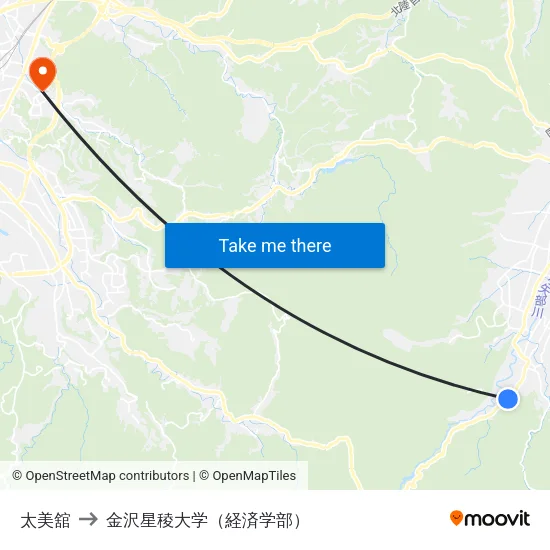 太美舘 to 金沢星稜大学（経済学部） map