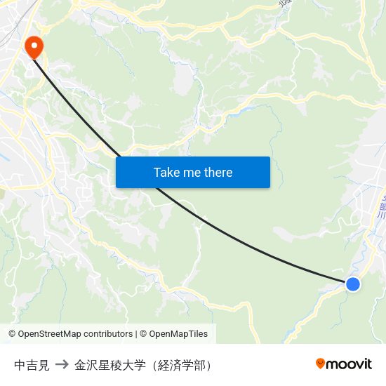中吉見 to 金沢星稜大学（経済学部） map