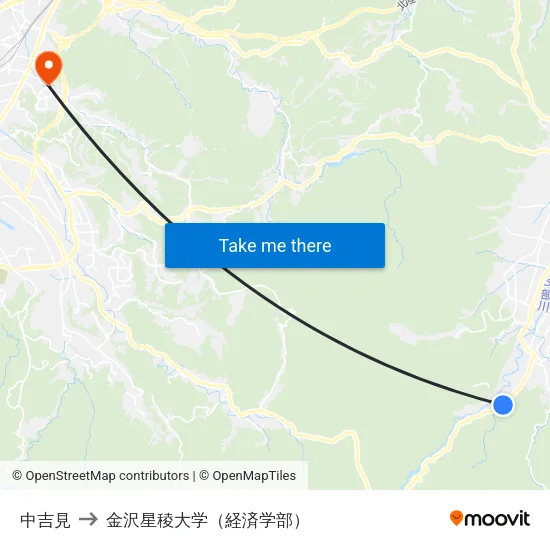中吉見 to 金沢星稜大学（経済学部） map
