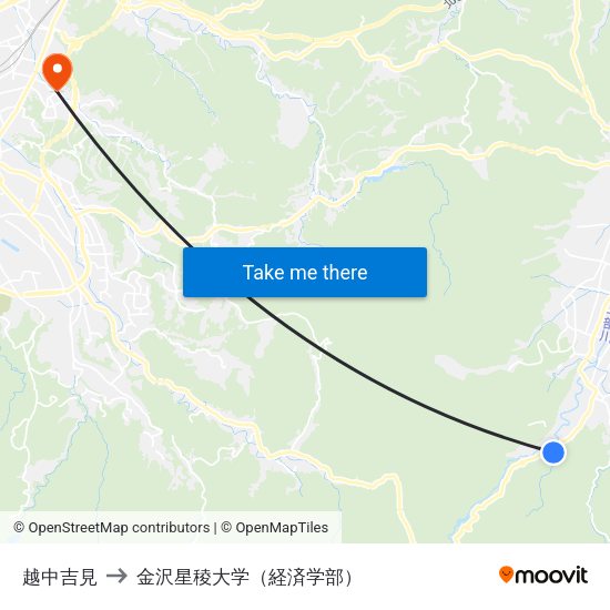越中吉見 to 金沢星稜大学（経済学部） map