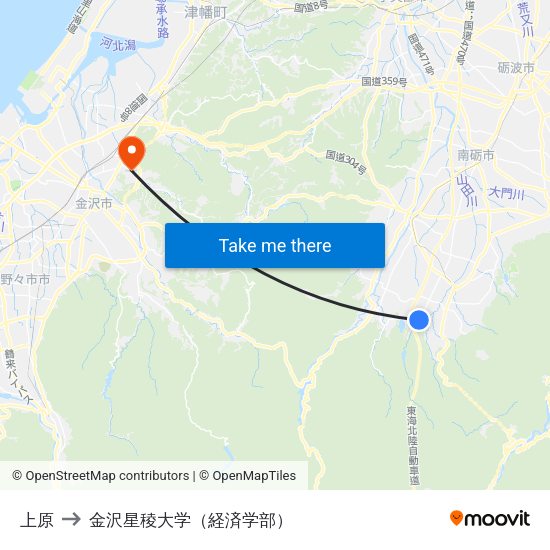上原 to 金沢星稜大学（経済学部） map