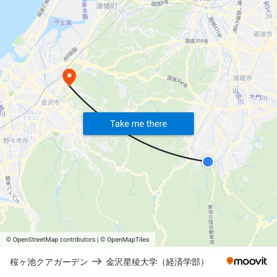 桜ヶ池クアガーデン to 金沢星稜大学（経済学部） map