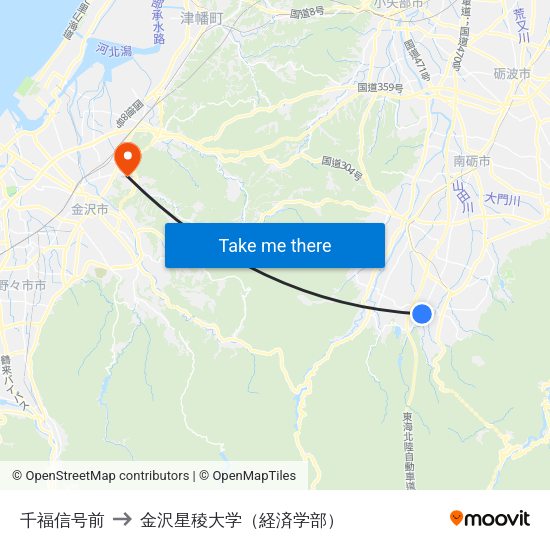 千福信号前 to 金沢星稜大学（経済学部） map