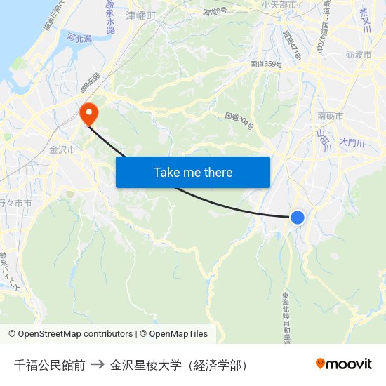千福公民館前 to 金沢星稜大学（経済学部） map