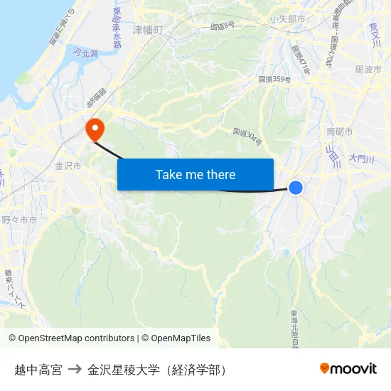 越中高宮 to 金沢星稜大学（経済学部） map
