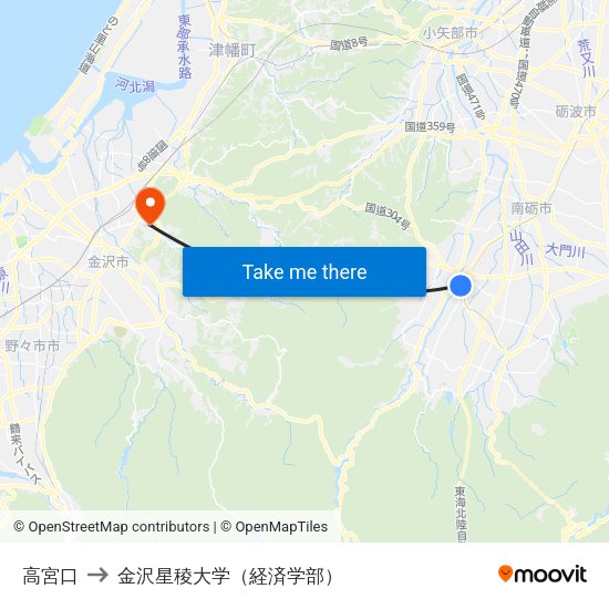 高宮口 to 金沢星稜大学（経済学部） map
