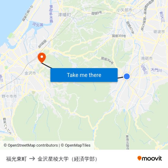 福光東町 to 金沢星稜大学（経済学部） map