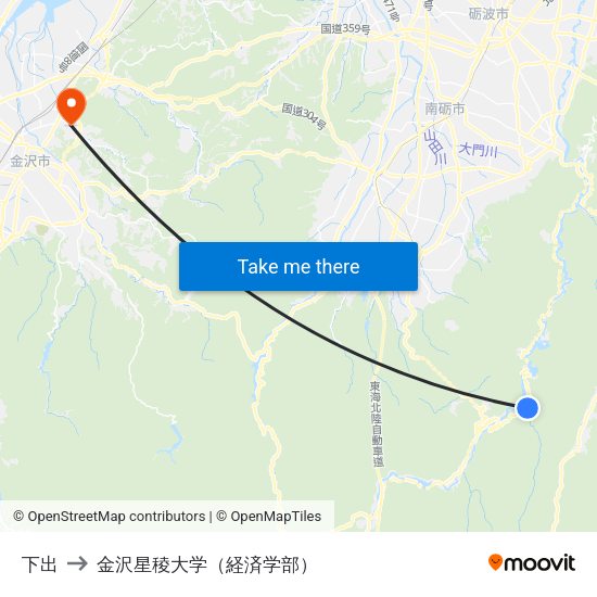 下出 to 金沢星稜大学（経済学部） map