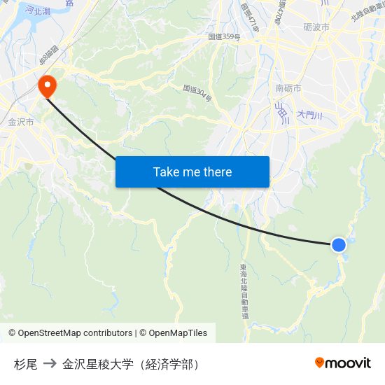 杉尾 to 金沢星稜大学（経済学部） map