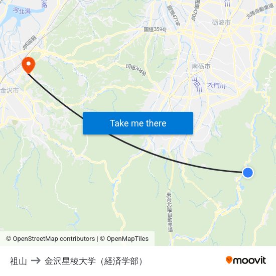 祖山 to 金沢星稜大学（経済学部） map