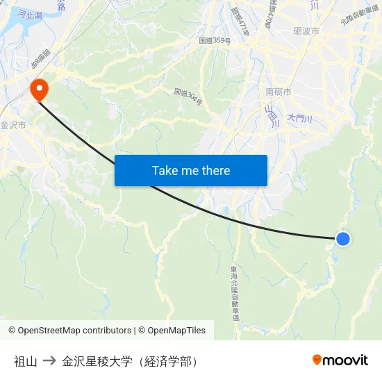 祖山 to 金沢星稜大学（経済学部） map