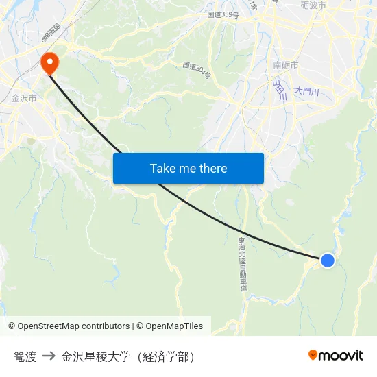 篭渡 to 金沢星稜大学（経済学部） map