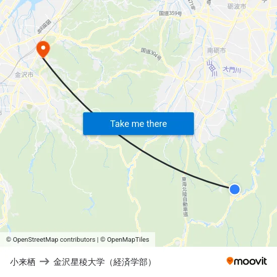 小来栖 to 金沢星稜大学（経済学部） map