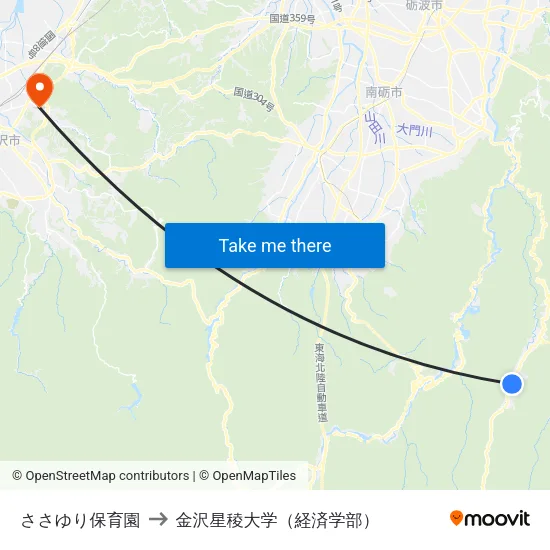 ささゆり保育園 to 金沢星稜大学（経済学部） map