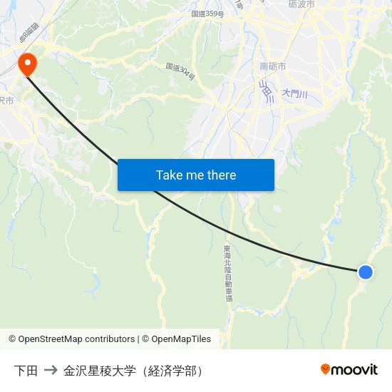 下田 to 金沢星稜大学（経済学部） map