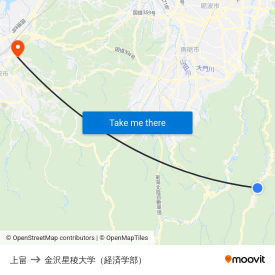 上畠 to 金沢星稜大学（経済学部） map