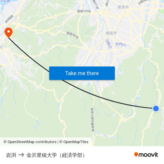 岩渕 to 金沢星稜大学（経済学部） map