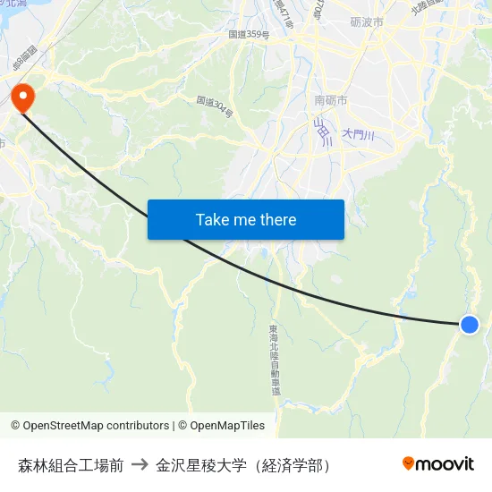 森林組合工場前 to 金沢星稜大学（経済学部） map