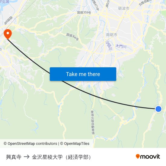 興真寺 to 金沢星稜大学（経済学部） map