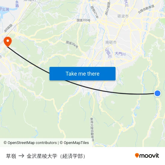 草嶺 to 金沢星稜大学（経済学部） map